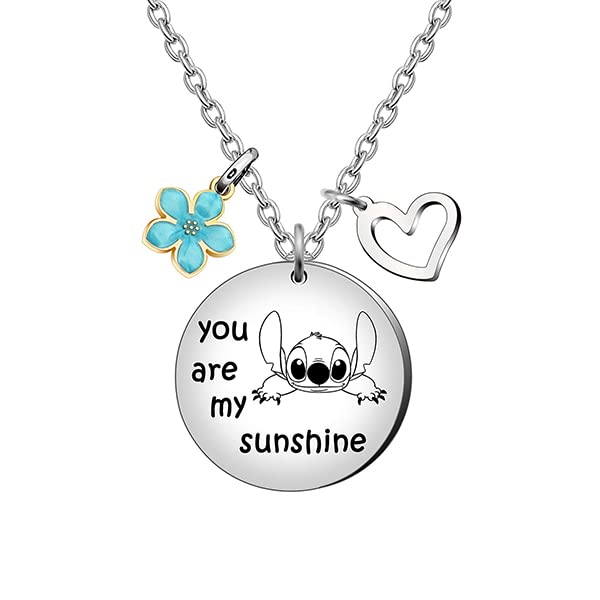 SANNIDHI Necklace for Girls Stitch You are My Sunshine Necklace & Greeting Card, Titanium Steel Lovely Stitch Necklace Jewelry Gift for Daughter, Sister, Girlfriend Birthday - Silver SANNIDHI Necklace for Girls Stitch You are My Sunshine Necklace & Greeting Card, Titanium Steel Lovely Stitch Necklace Jewelry Gift for Daughter, Sister, Girlfriend Birthday - Silver